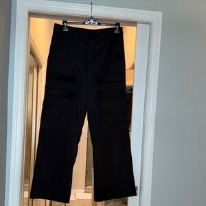 Zara Satin Black Cargo Pants- Large